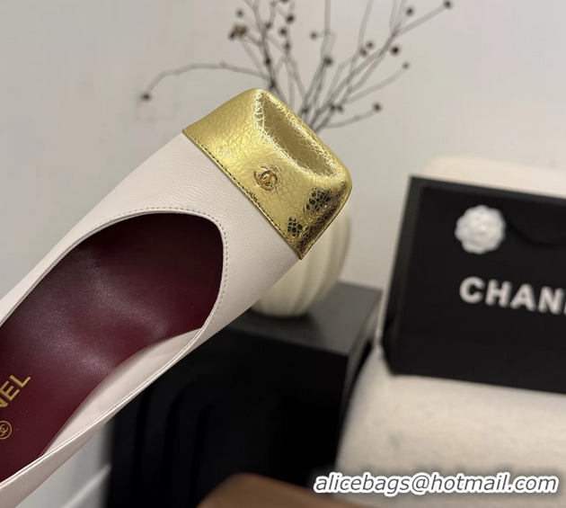 Unique Discount Chanel CC Cream White Calfskin Leather Pumps 65MM 6051908