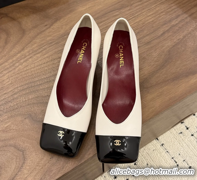 Buy Discount Chanel CC Cream Calfskin Leather Pumps 65MM 6051908