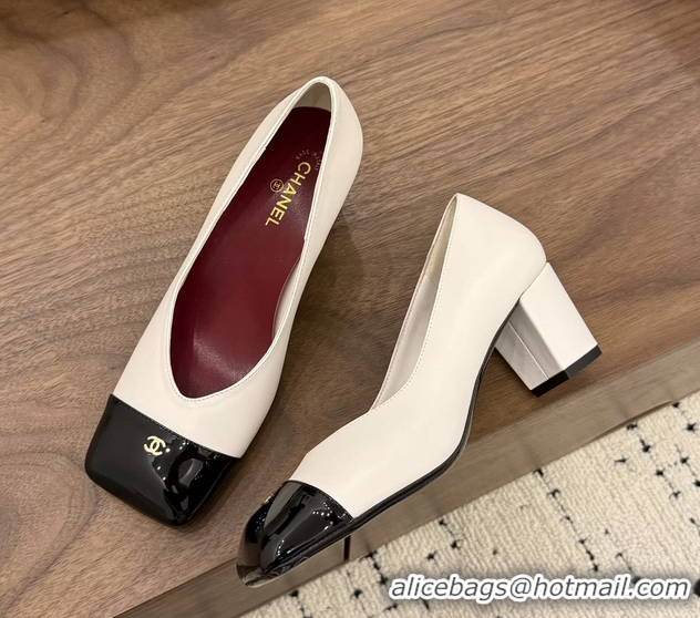 Buy Discount Chanel CC Cream Calfskin Leather Pumps 65MM 6051908