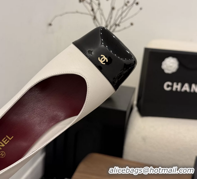 Buy Discount Chanel CC Cream Calfskin Leather Pumps 65MM 6051908