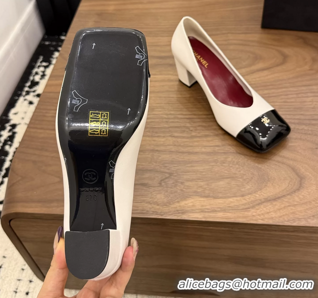 Buy Discount Chanel CC Cream Calfskin Leather Pumps 65MM 6051908