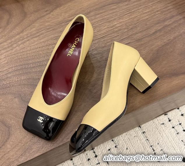 AAAAA Chanel CC Beige Calfskin Leather Pumps 65MM 6051908