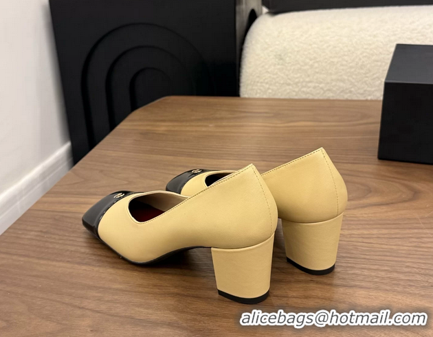 AAAAA Chanel CC Beige Calfskin Leather Pumps 65MM 6051908