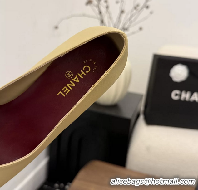 AAAAA Chanel CC Beige Calfskin Leather Pumps 65MM 6051908