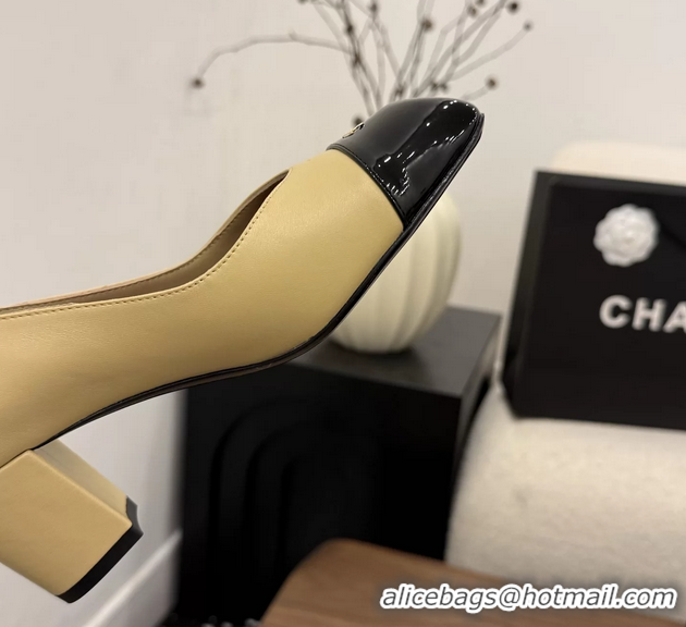 AAAAA Chanel CC Beige Calfskin Leather Pumps 65MM 6051908