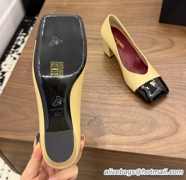 AAAAA Chanel CC Beige Calfskin Leather Pumps 65MM 6051908