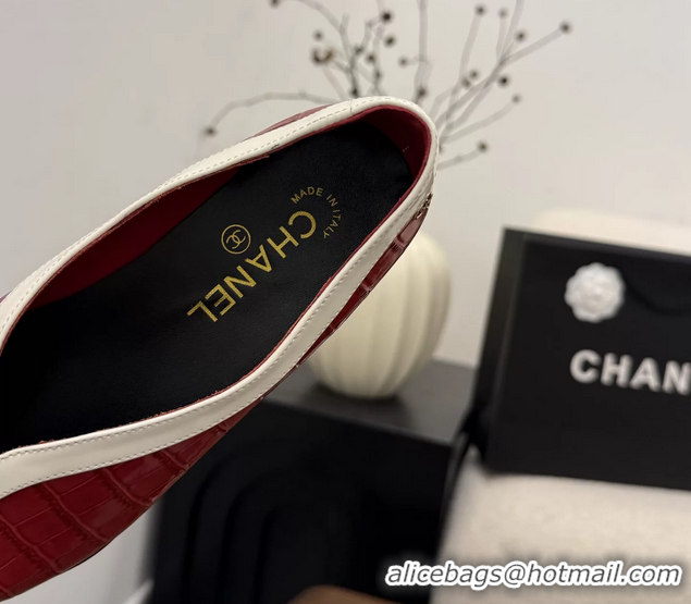 Duplicate Chanel Red Crocodile Embossed Calfskin Leather Flat Shoes 6051910