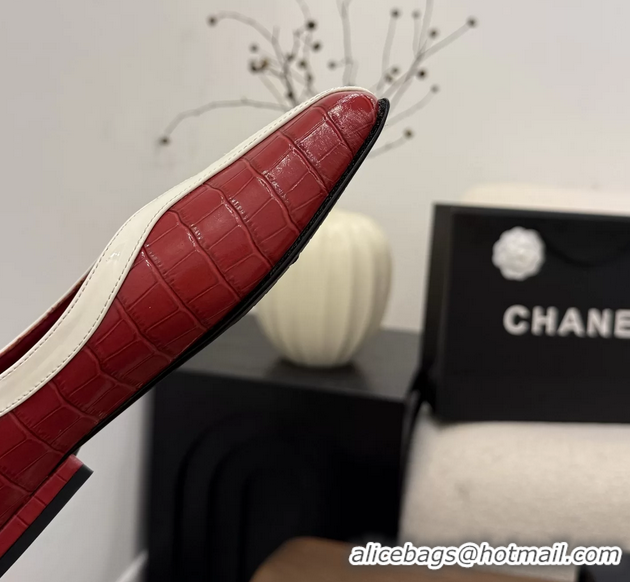 Duplicate Chanel Red Crocodile Embossed Calfskin Leather Flat Shoes 6051910
