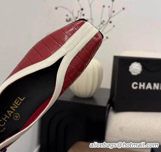 Duplicate Chanel Red Crocodile Embossed Calfskin Leather Flat Shoes 6051910