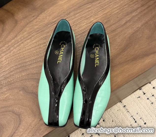 Shop Cheap Chanel Light Green Crocodile Embossed Calfskin Leather Flat Shoes 6051910