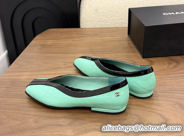 Shop Cheap Chanel Light Green Crocodile Embossed Calfskin Leather Flat Shoes 6051910