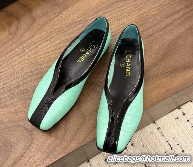 Shop Cheap Chanel Light Green Crocodile Embossed Calfskin Leather Flat Shoes 6051910