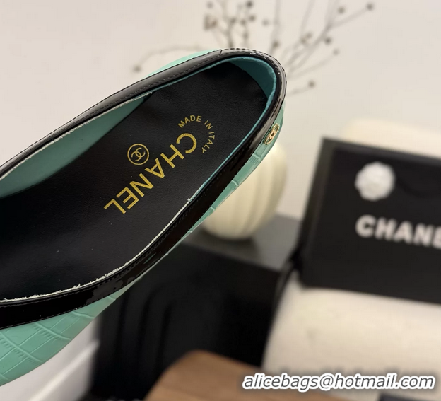 Shop Cheap Chanel Light Green Crocodile Embossed Calfskin Leather Flat Shoes 6051910