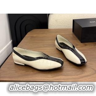Classic Chanel Cream White Crocodile Embossed Calfskin Leather Flat Shoes 6052001