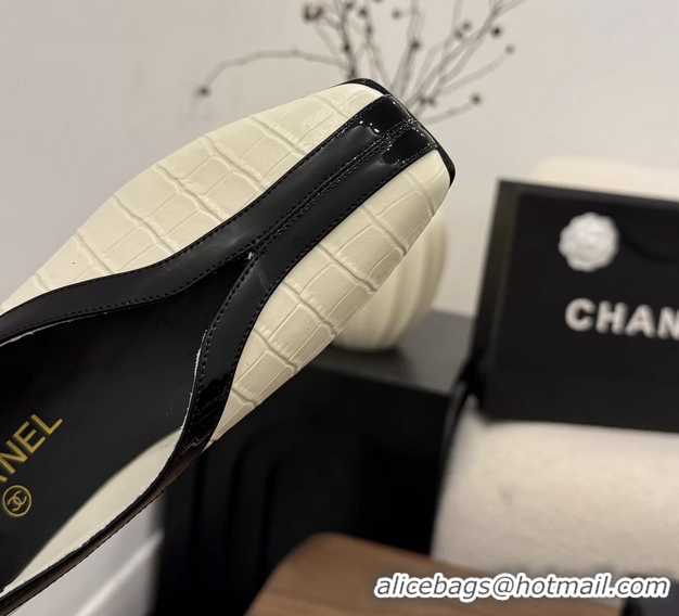Classic Chanel Cream White Crocodile Embossed Calfskin Leather Flat Shoes 6052001