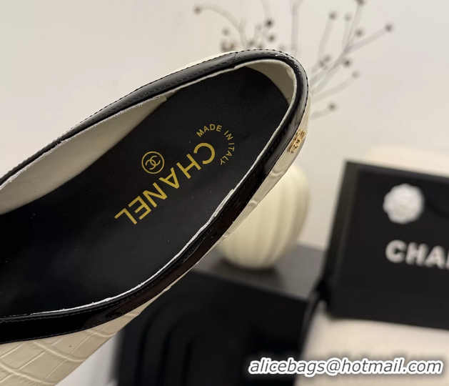 Classic Chanel Cream White Crocodile Embossed Calfskin Leather Flat Shoes 6052001