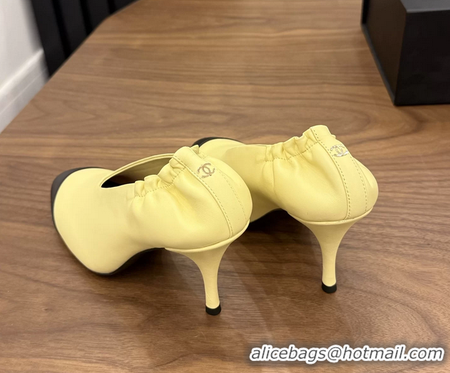 Classic Chanel Yellow Black Calfskin Leather Pumps Shoes 6052002