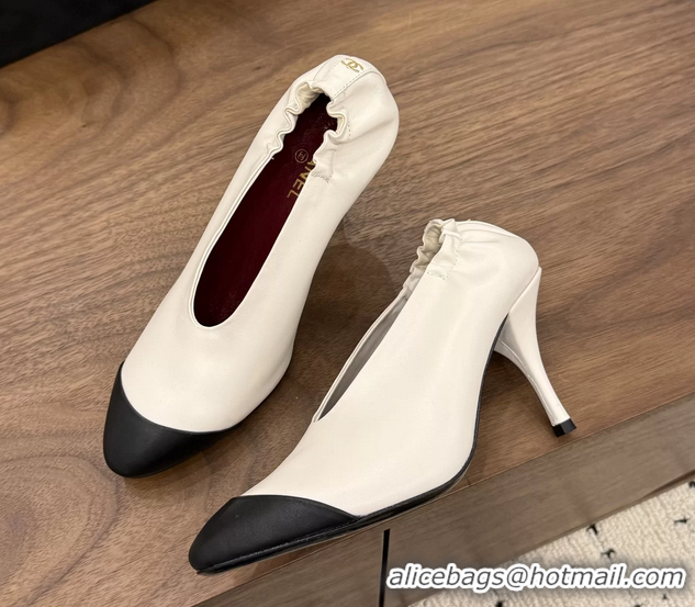Cheap Chanel White Black Calfskin Leather Pumps Shoes 6052002