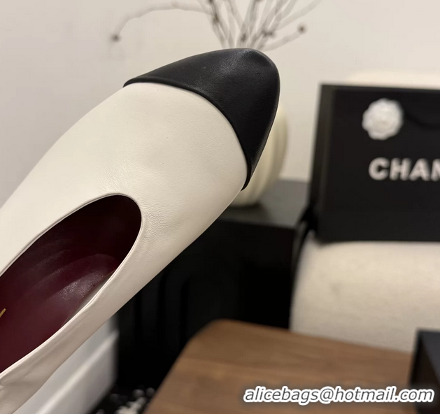 Cheap Chanel White Black Calfskin Leather Pumps Shoes 6052002