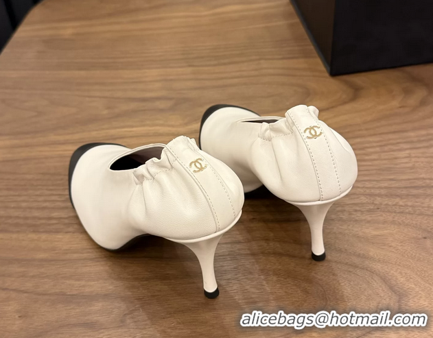 Cheap Chanel White Black Calfskin Leather Pumps Shoes 6052002