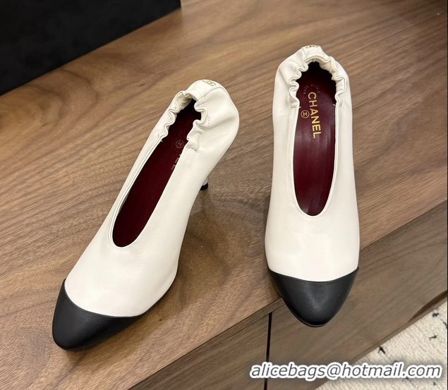 Cheap Chanel White Black Calfskin Leather Pumps Shoes 6052002