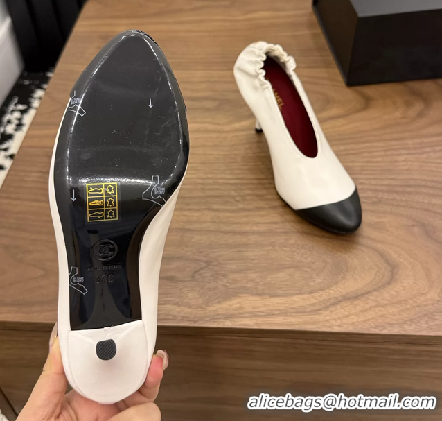 Cheap Chanel White Black Calfskin Leather Pumps Shoes 6052002