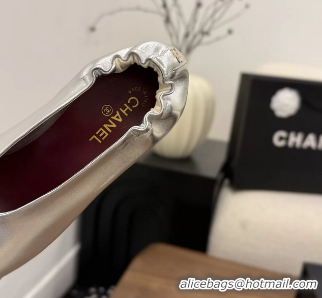 Comfortable Chanel Silver Gold Metallic Calfskin Leather Pumps Shoes 6052002