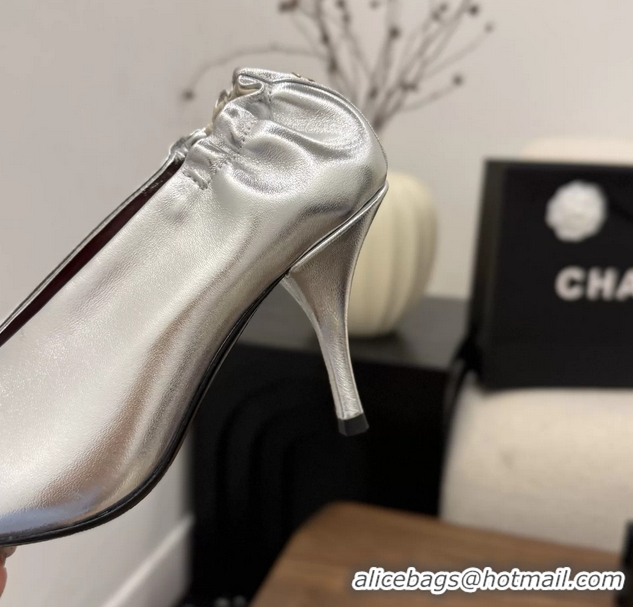 Comfortable Chanel Silver Gold Metallic Calfskin Leather Pumps Shoes 6052002