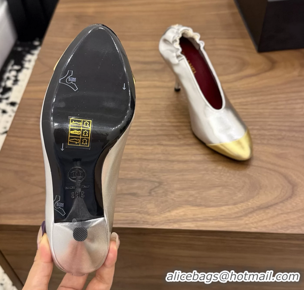 Comfortable Chanel Silver Gold Metallic Calfskin Leather Pumps Shoes 6052002