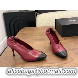Cheapest Chanel Red Black Calfskin Leather Pumps Shoes 6052002