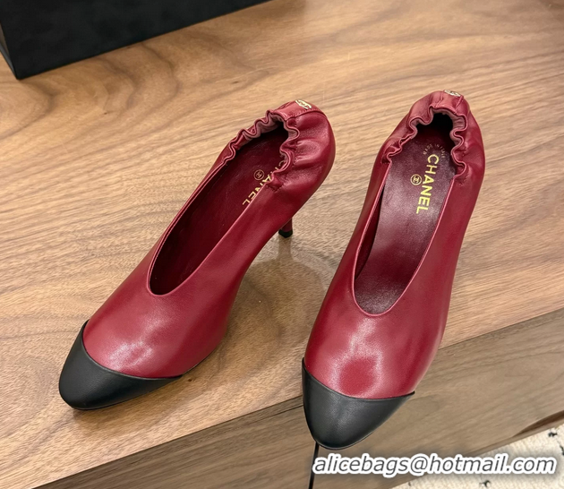 Cheapest Chanel Red Black Calfskin Leather Pumps Shoes 6052002