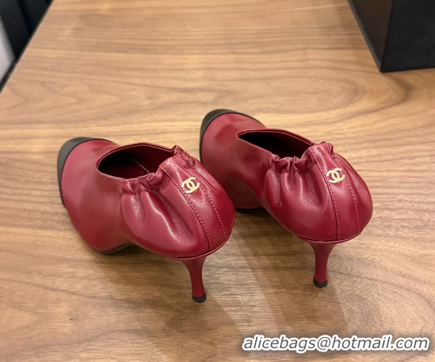 Cheapest Chanel Red Black Calfskin Leather Pumps Shoes 6052002