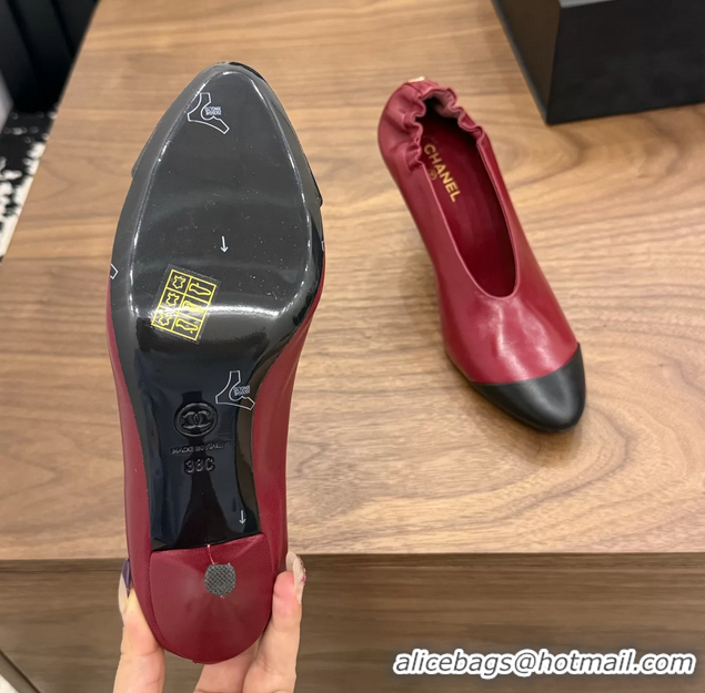 Cheapest Chanel Red Black Calfskin Leather Pumps Shoes 6052002