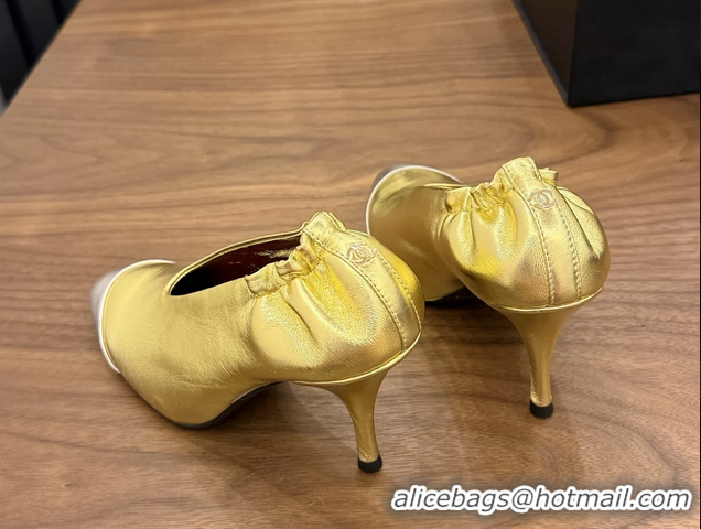 Buy Discount Chanel Gold Silver Metallic Calfskin Leather Pumps Shoes 6052002