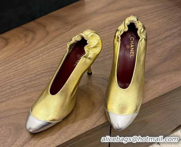 Buy Discount Chanel Gold Silver Metallic Calfskin Leather Pumps Shoes 6052002