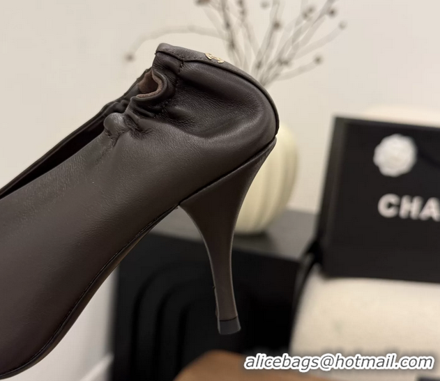 Fashion Chanel Dark Brown White Calfskin Leather Pumps Shoes 6052002
