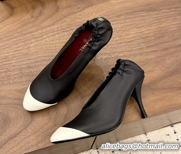 Classic Chanel Black White Calfskin Leather Pumps Shoes 6052002