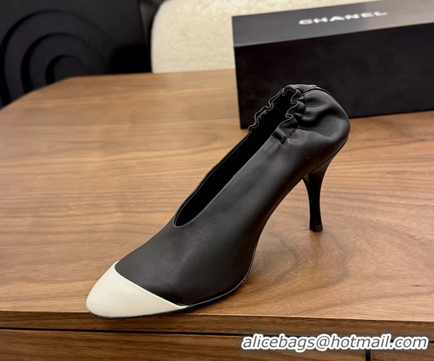 Classic Chanel Black White Calfskin Leather Pumps Shoes 6052002