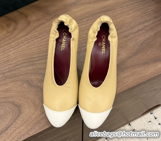 Generous Chanel Beige White Calfskin Leather Pumps Shoes 6052002
