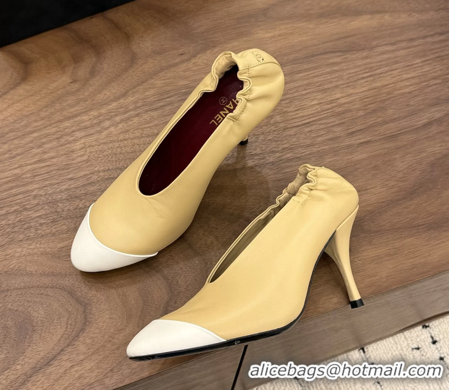 Generous Chanel Beige White Calfskin Leather Pumps Shoes 6052002