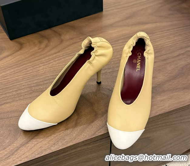Generous Chanel Beige White Calfskin Leather Pumps Shoes 6052002