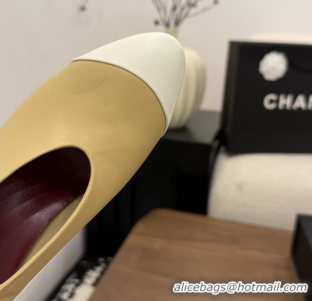 Generous Chanel Beige White Calfskin Leather Pumps Shoes 6052002