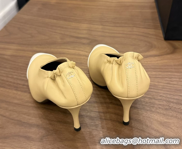 Generous Chanel Beige White Calfskin Leather Pumps Shoes 6052002