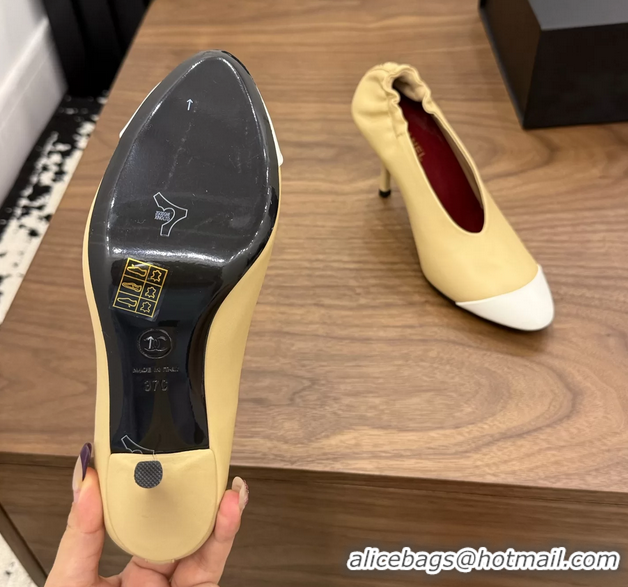 Generous Chanel Beige White Calfskin Leather Pumps Shoes 6052002