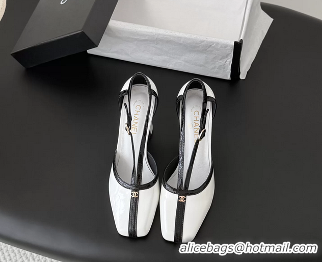 Luxurious Chanel CC T Strap White Black Leather Pumps 6052004
