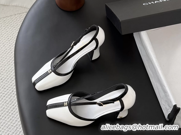 Luxurious Chanel CC T Strap White Black Leather Pumps 6052004