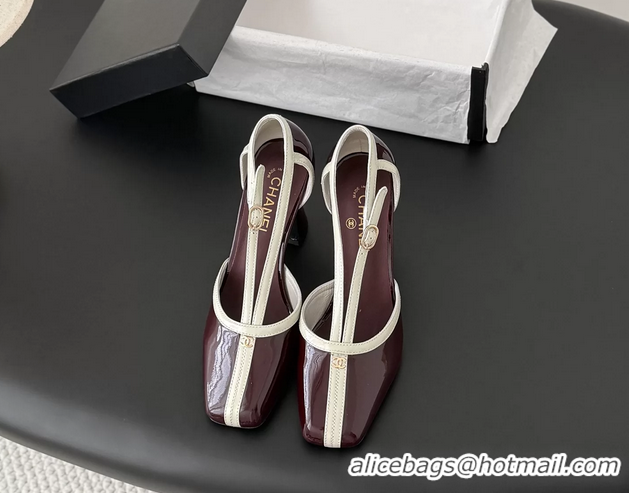 Best Product Chanel CC T Strap Burgundy Patent Leather Pumps 6052004