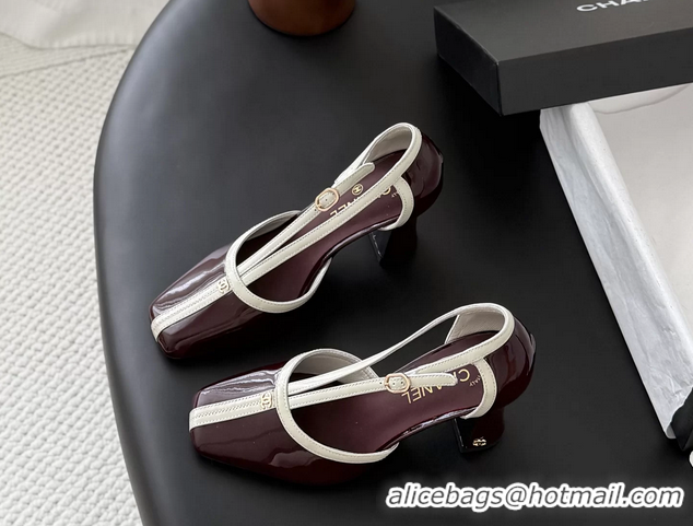 Best Product Chanel CC T Strap Burgundy Patent Leather Pumps 6052004