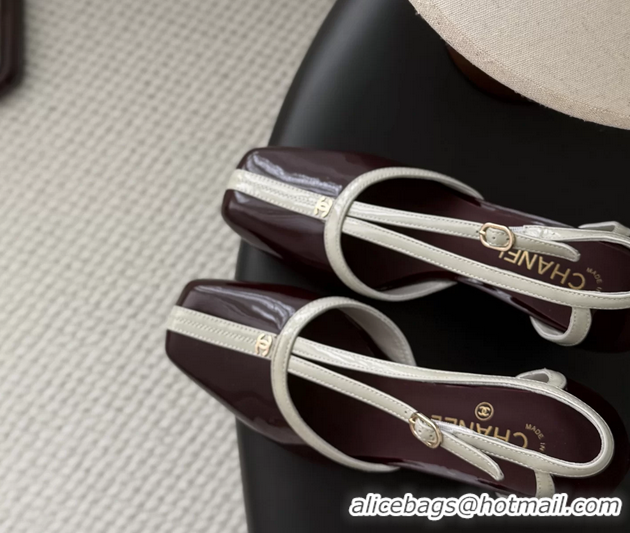 Best Product Chanel CC T Strap Burgundy Patent Leather Pumps 6052004