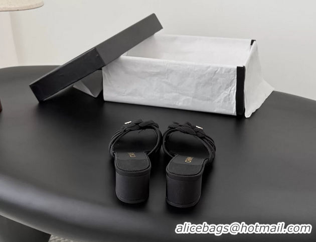 Fashion Chanel CC Black Fabric Camellia Flower Low Heeled Slides Sandals 6052007